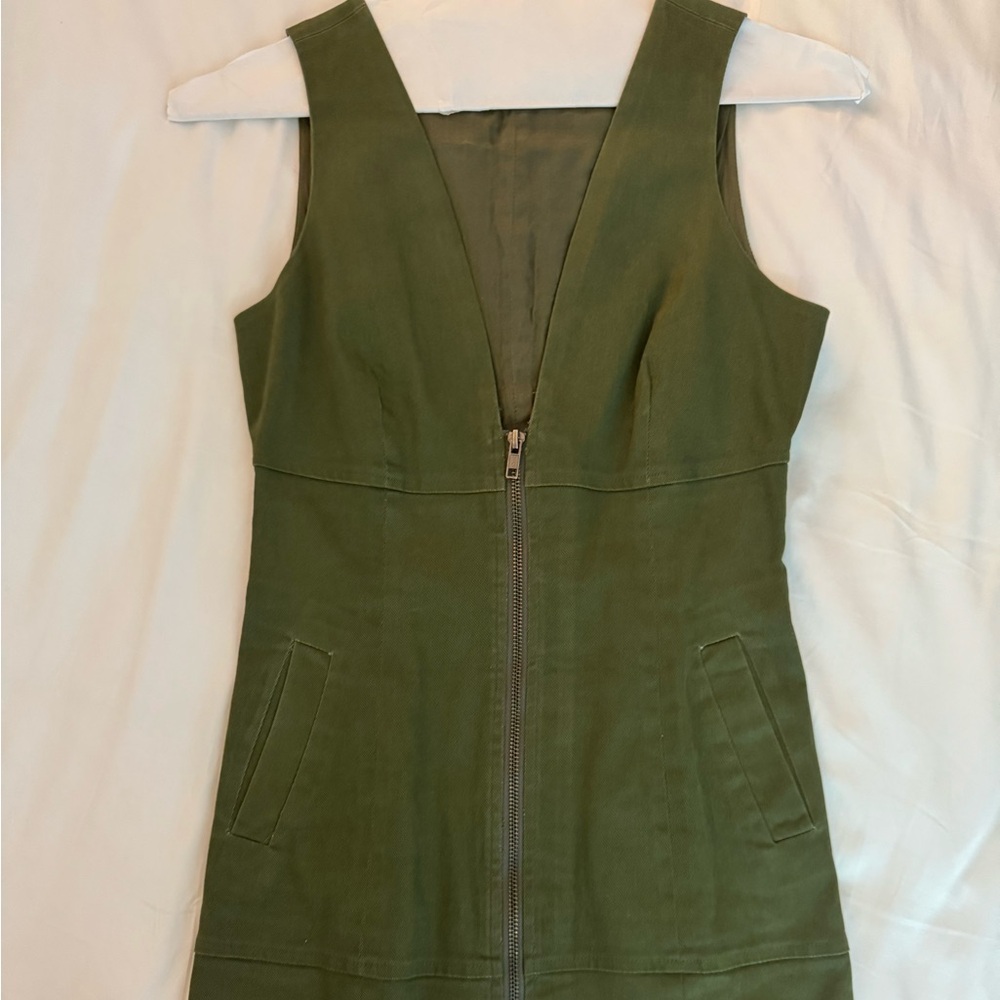 Line & Dot Olive Zip-Front Mini Dress